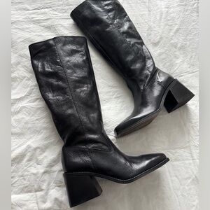 Vince Camuto Knee High Black Heeled Leather Boots
